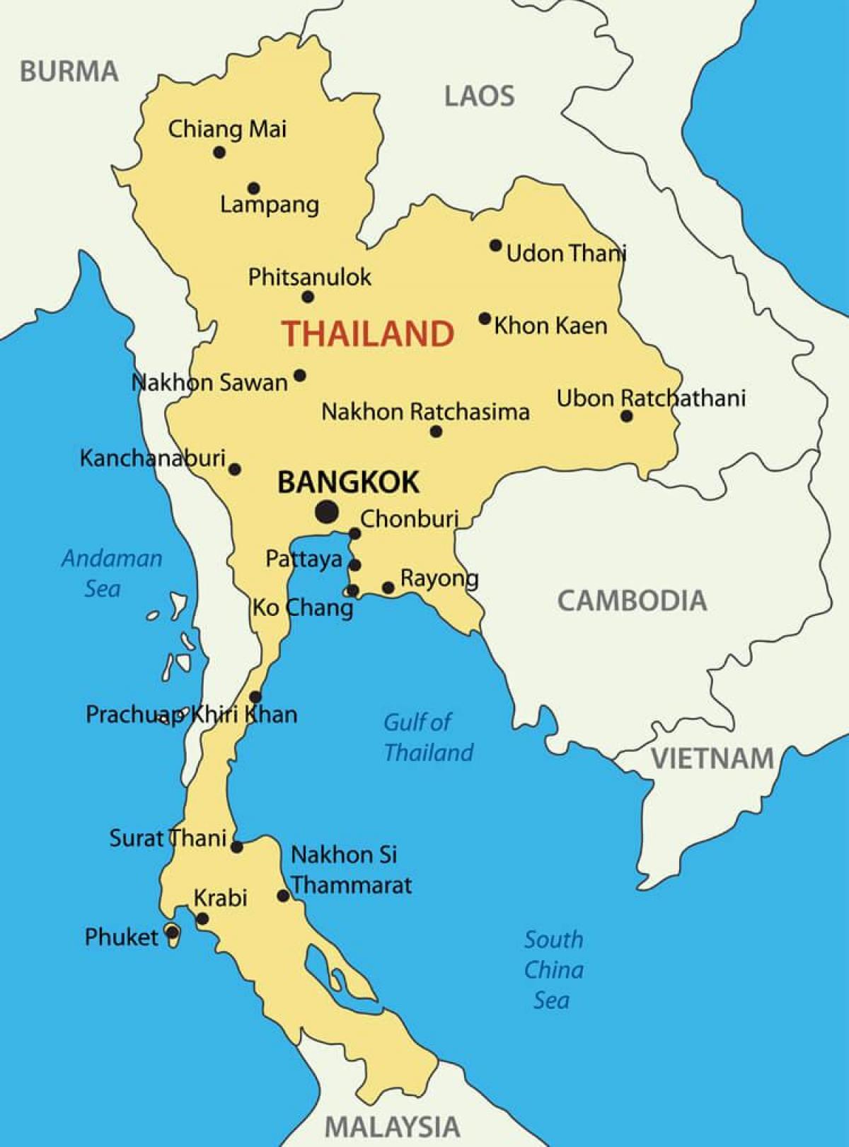 Mapa Tajlandii i krajów graniczących