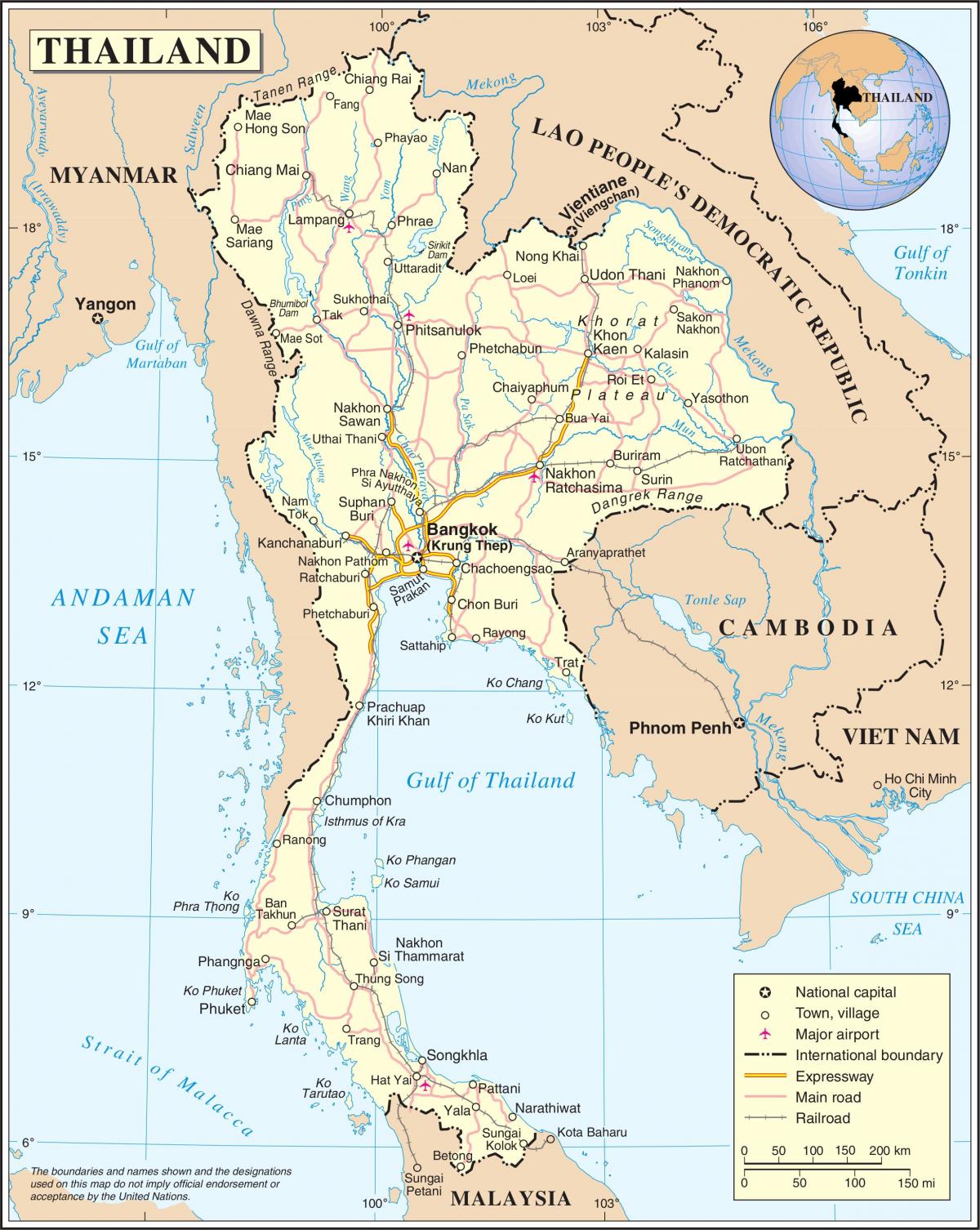 Mapa portów lotniczych w Tajlandii